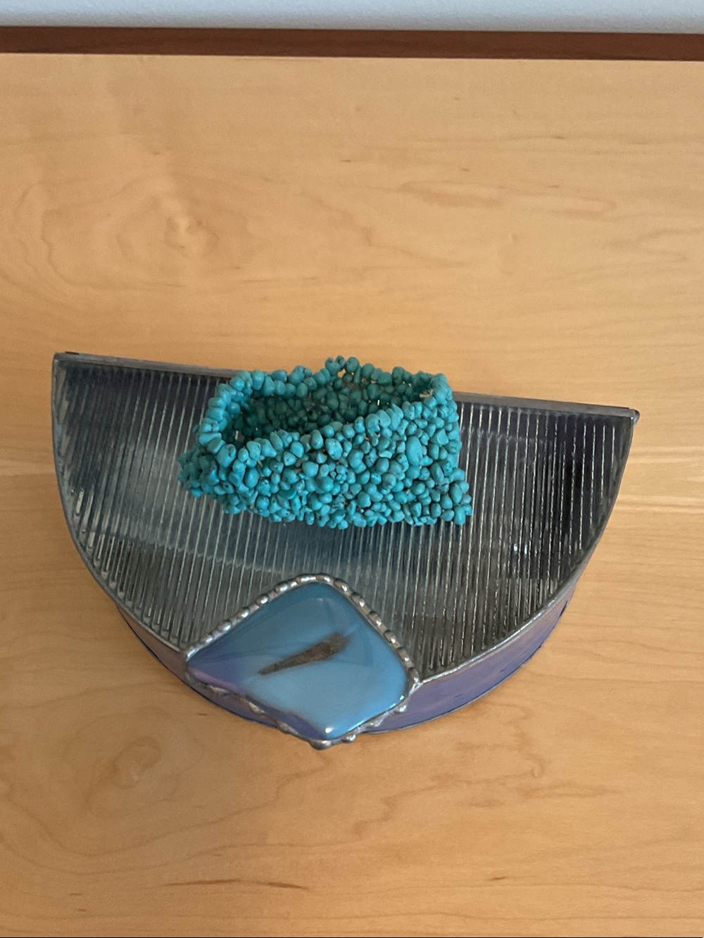 Genuine turquoise beaded stretch cuff bracelet